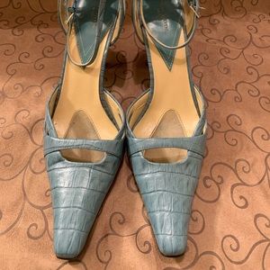 Teal Blue Valerie Stevens Snake Skin Look Heels-7M
